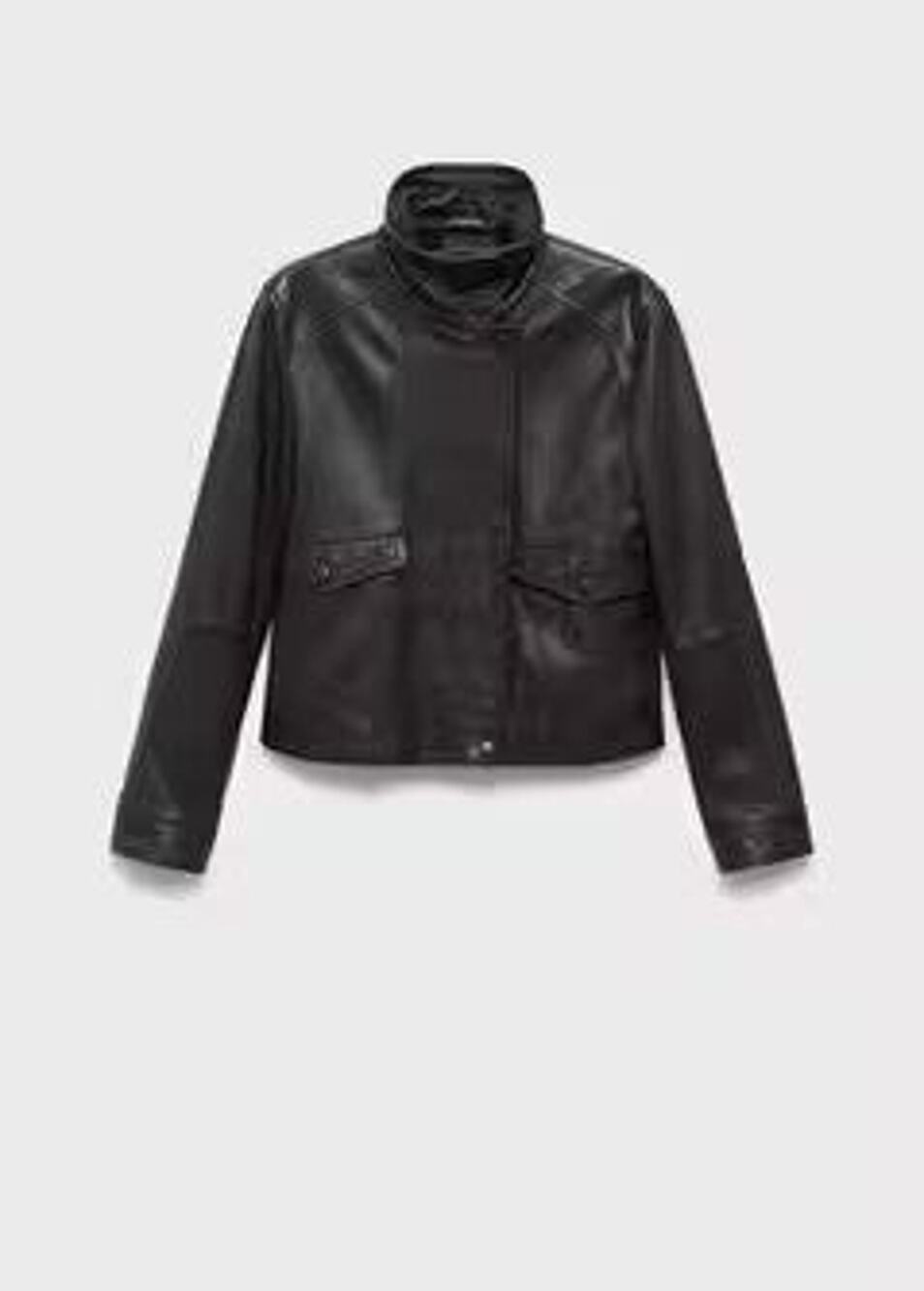 MANGO Highneck Leather Jacket - S